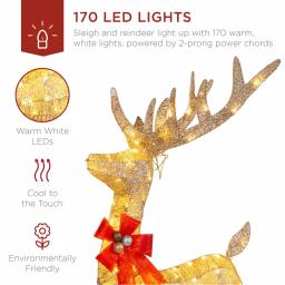 Best Choice Products 48 in. LED Reindeer and Sleigh Christmas Yard Decor Set with Warm White Lights thumbnail 4