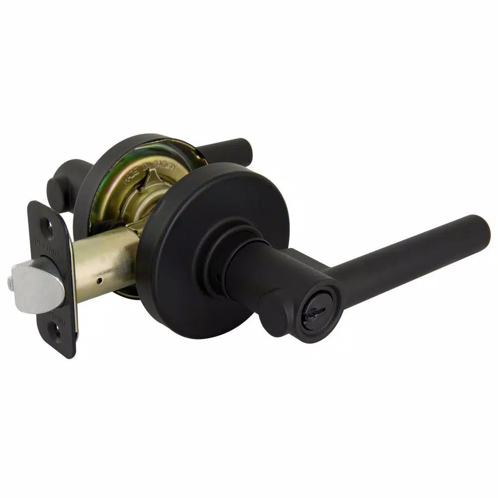 Defiant Highland Matte Black Keyed Entry Door Lever with Round Rose