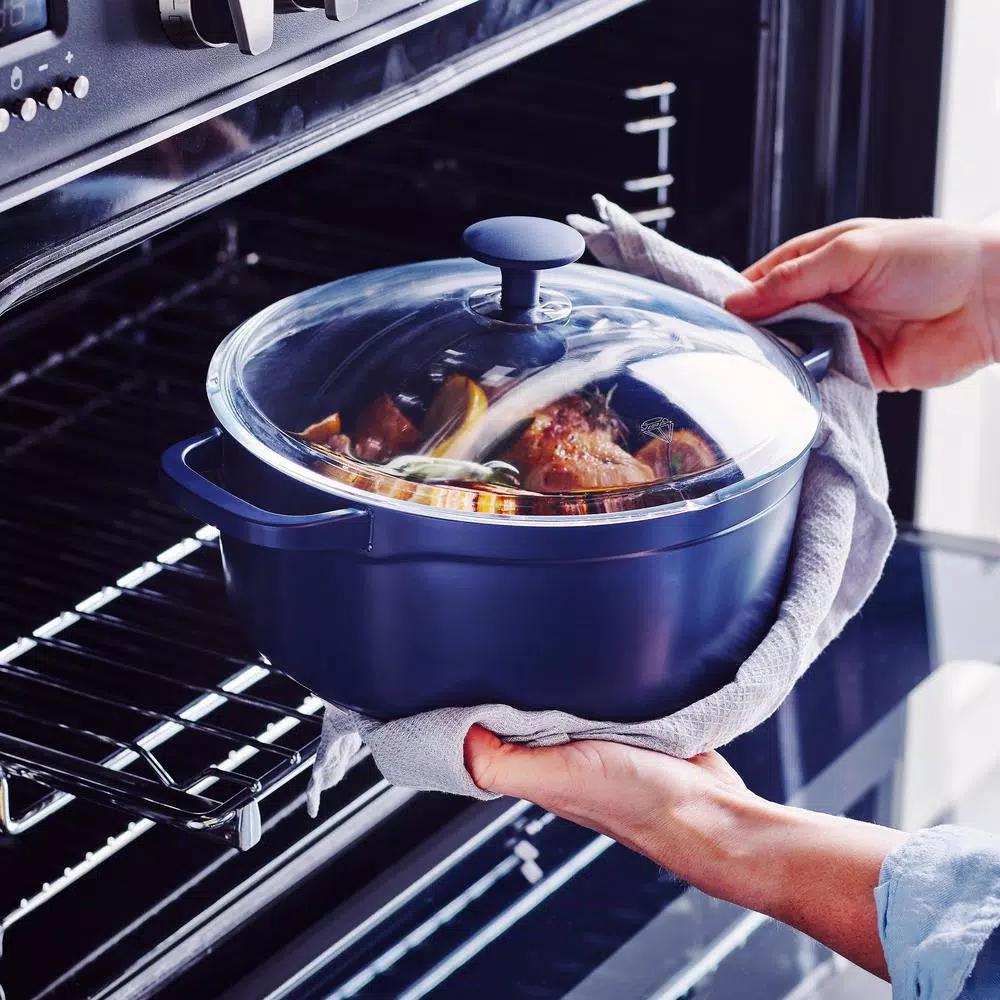 Blue Diamond 5.5 QT Blue Aluminum Nonstick Dutch Oven with Glass Lid