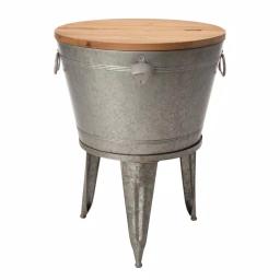 Glitzhome 26.29 in. Gray Galvanized Metal Beverage Tub with Firwood Lid and Metal Stand thumbnail 1