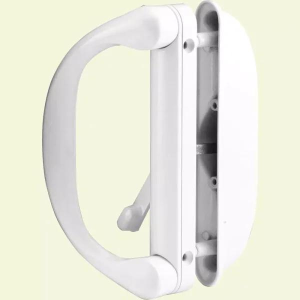Prime-Line White Diecast Sliding Patio Door Handle with Latch, Reversible Mortise Style