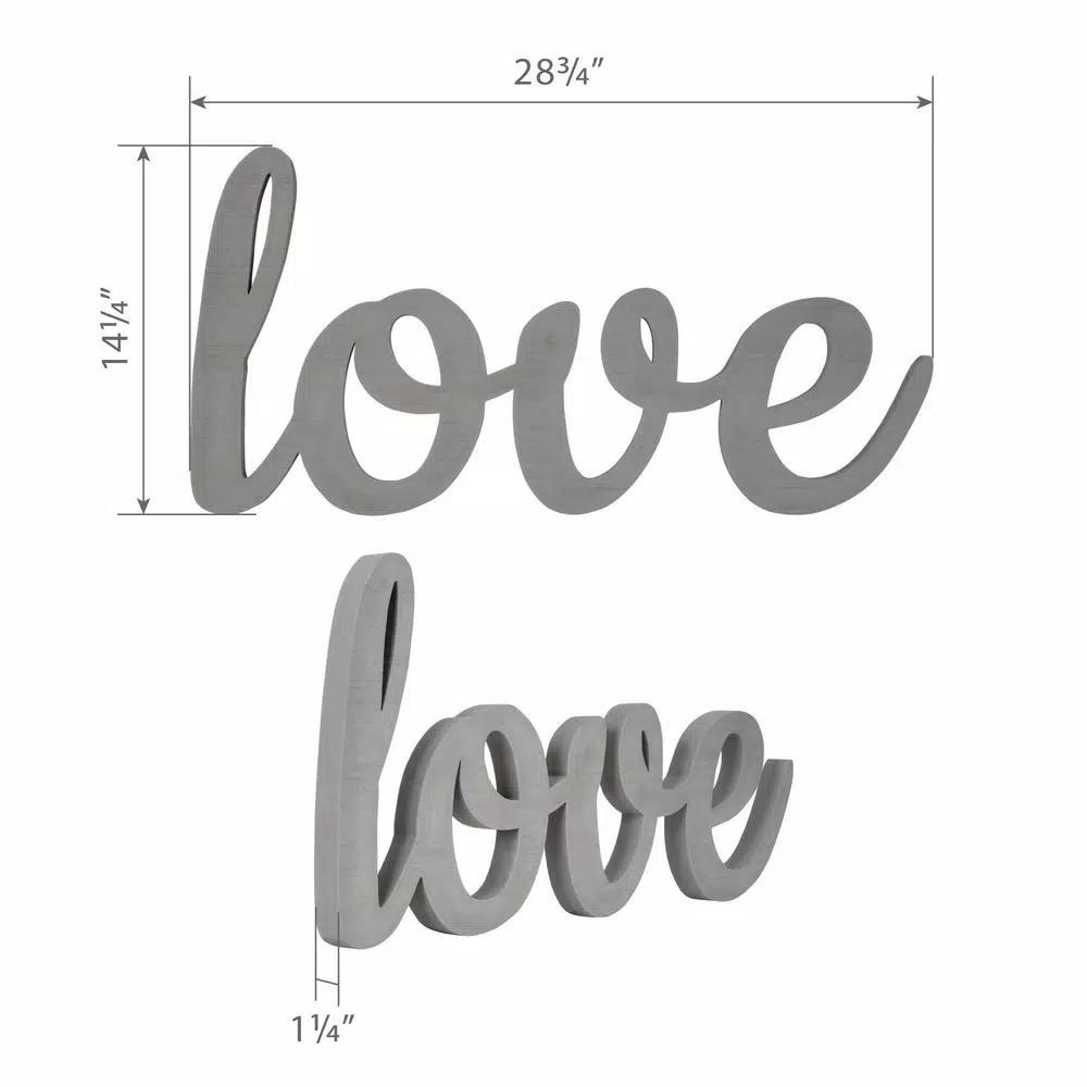Pinnacle Love Grey Wood Decorative Sign - Handcrafted Rustic Farmhouse Script Wall Decor
