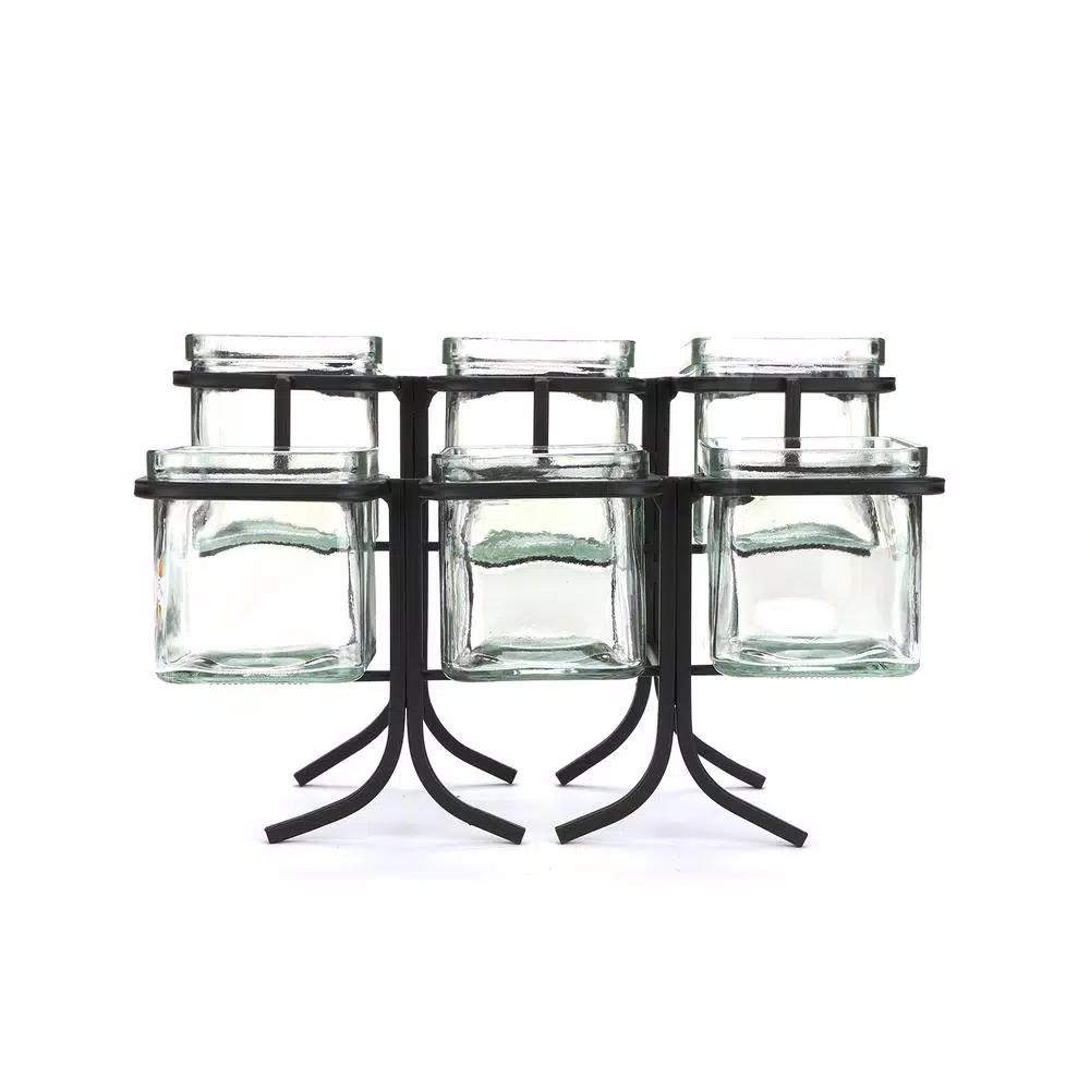 Mind Reader 6-Compartment Black Metal Condiment Server with 6 Removable 8 oz Glass Jars