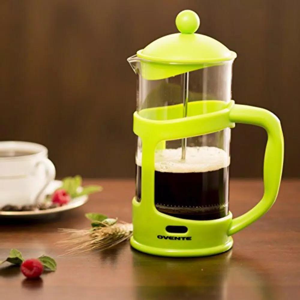 Ovente 8-Cup Green French Press - Heat-Resistant Borosilicate Glass Coffee and Tea Maker with Measuring Scoop