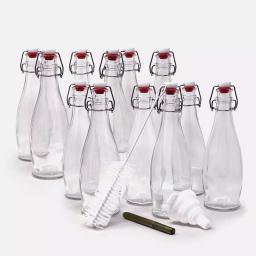 Mockins 17 oz. Glass Bottles with Swing Top Stoppers, Funnel, Brush, and Gold Marker (Set of 12) thumbnail 1