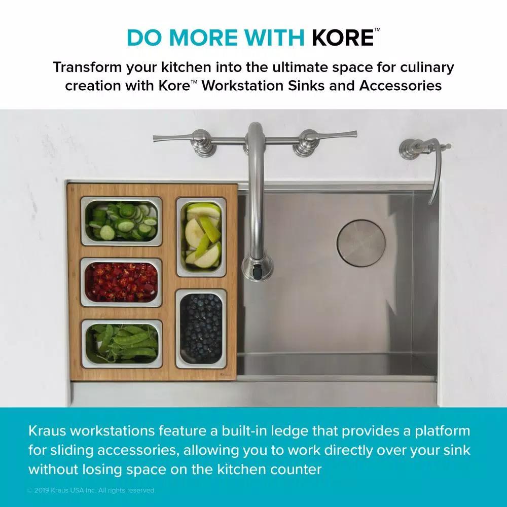 KRAUS 16.75 in. Workstation Sink Accessory Set with Bamboo Board, Stainless Steel Mixing Bowl and Colander