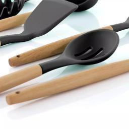 MegaChef 9-Piece Gray Silicone and Wood Kitchen Utensil Set with Ceramic Holder thumbnail 5