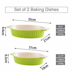 MALACASA 2-Piece Oval Green Porcelain Bakeware Set, 12.75 in. and 14.5 in. Ceramic Baking Pans thumbnail 5