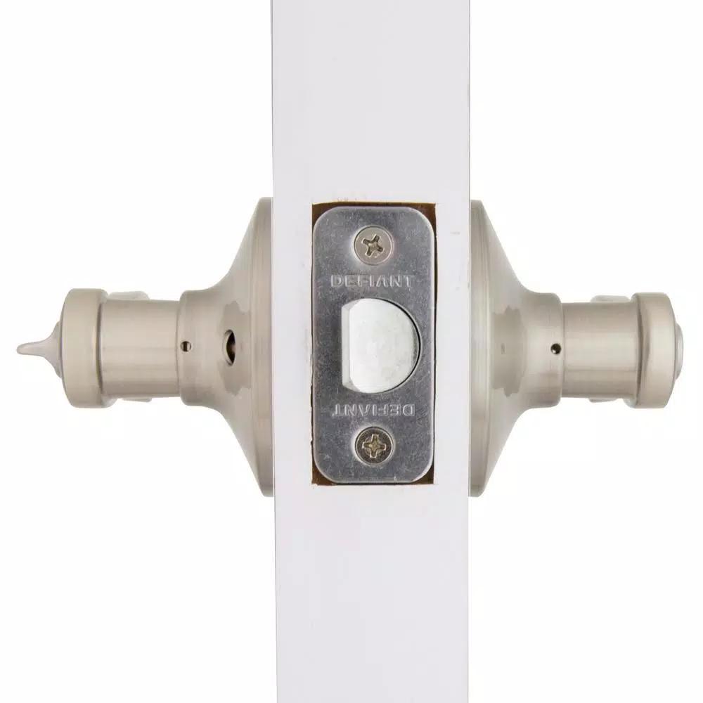 Defiant Scroll Satin Nickel Privacy Lever Set for Bedroom and Bathroom Doors