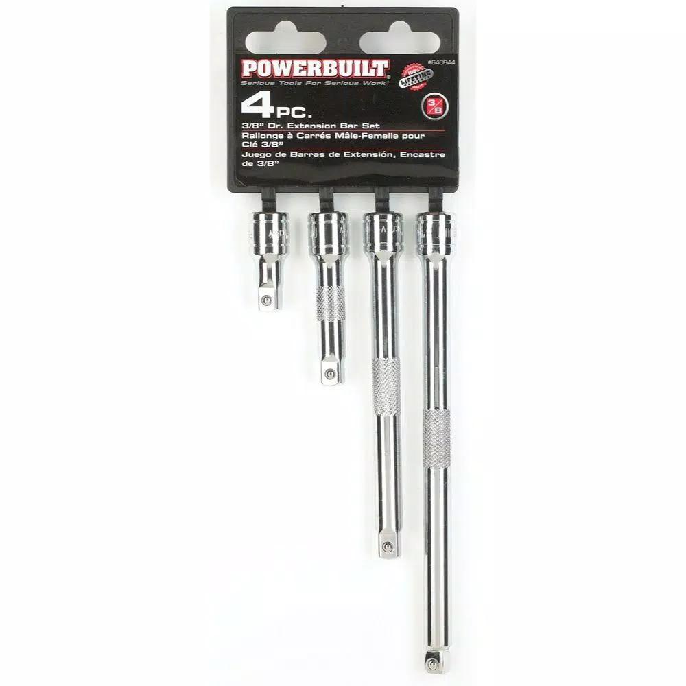 Powerbuilt 3/8 in. Drive Extension Bar Set, 4-Piece Chrome Vanadium Steel