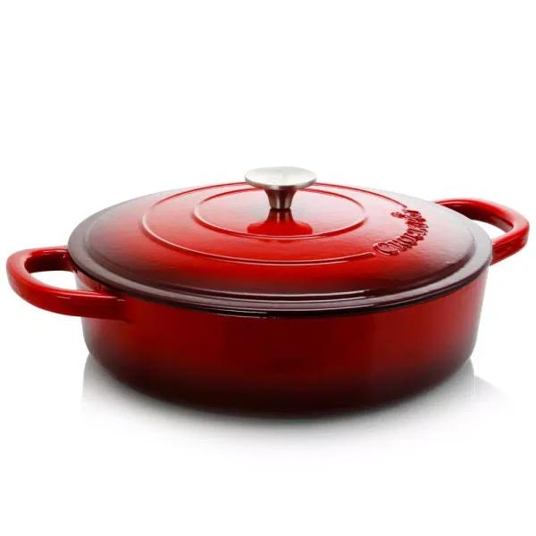 Crock-Pot Artisan 5 Qt. Enameled Cast Iron Braiser Pan with Self-Basting Lid, Red