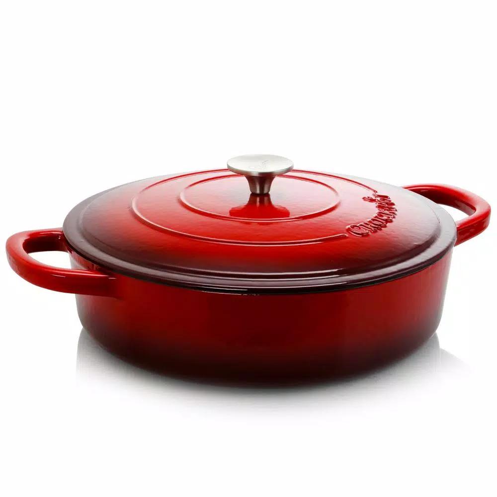 Crock-Pot Artisan 5 Qt. Enameled Cast Iron Braiser Pan with Self-Basting Lid, Red