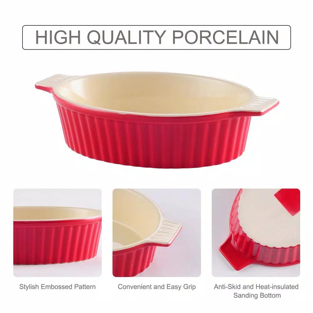 MALACASA Red Oval Porcelain Bakeware Set, 2-Piece Ceramic Baking Dish Pans (9.5 in. and 11.25 in.)