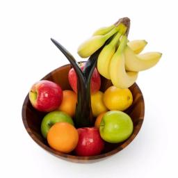 Casa Bellante 12 in. Acacia Wood Fruit Bowl with Removable Banana Stem thumbnail 5