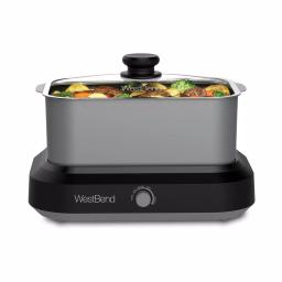 West Bend 5 Qt. Silver Non-Stick Versatility Slow Cooker with Griddle Base, Travel Lid and Thermal Tote thumbnail 4
