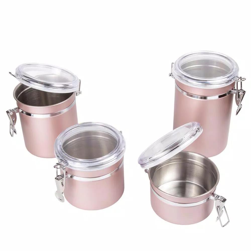 Creative Home Rose Gold Stainless Steel Canister Set, 4-Piece Airtight Food Storage Containers with Locking Clamp