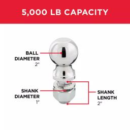 TowSmart 2 in. Chrome Hitch Ball, 5,000 lb. Capacity, 1 in. x 2 in. Shank thumbnail 3