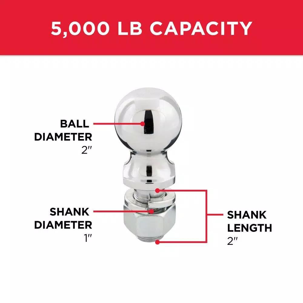 TowSmart 2 in. Chrome Hitch Ball, 5,000 lb. Capacity, 1 in. x 2 in. Shank