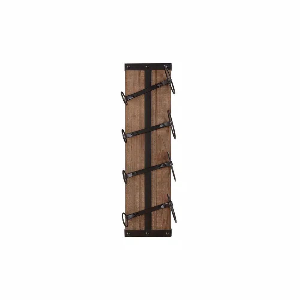 StyleWell 4-Bottle Vertical Wall Mounted Wine Rack, Black and Natural Wood