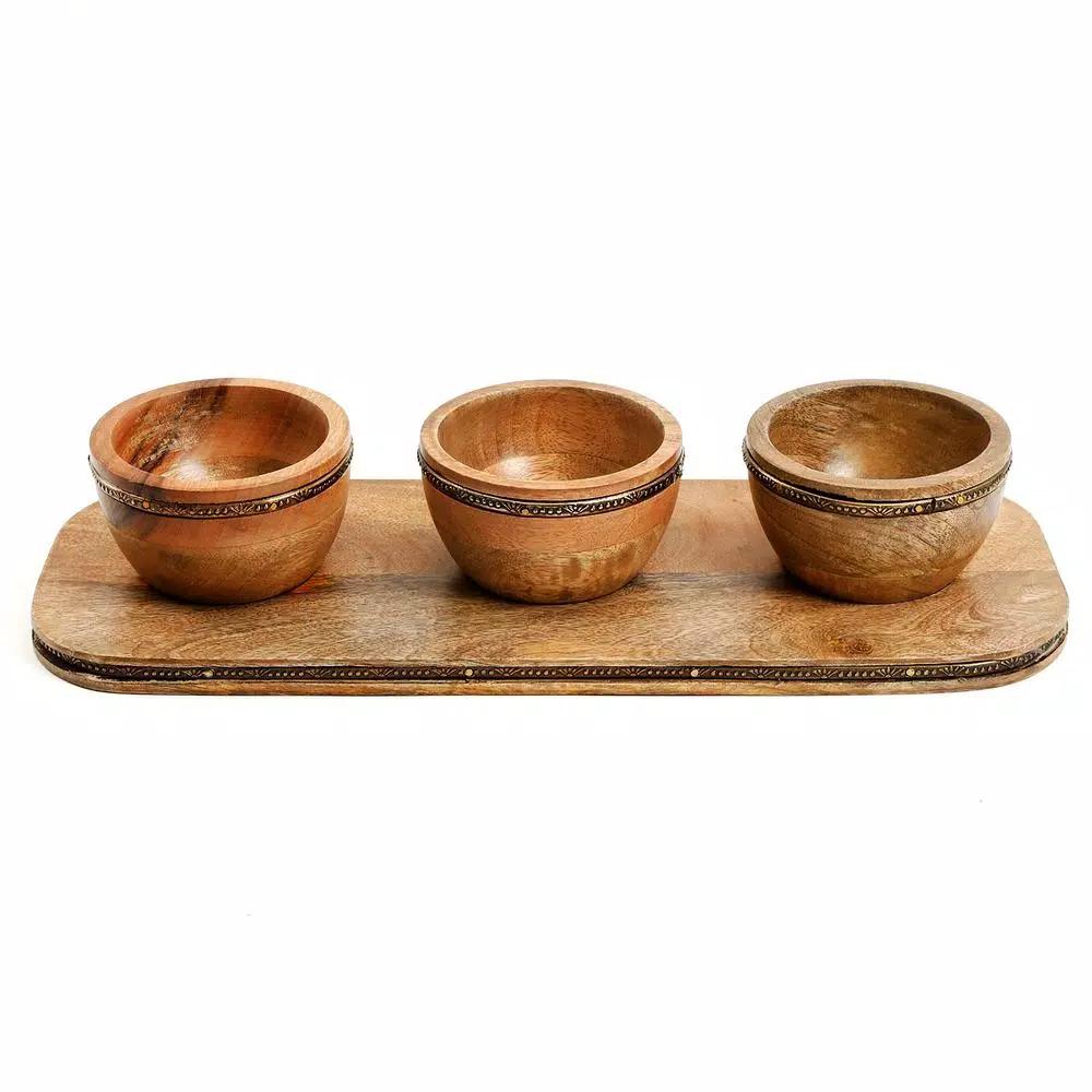 Gibson Elite Pinehurst 3-Piece Wood Condiment Bowls and Tray Set