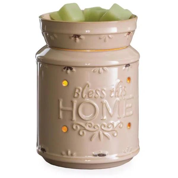 Candle Warmers Etc Bless This Home 8.8 in. Cream Ceramic Fragrance Warmer - French Country Style