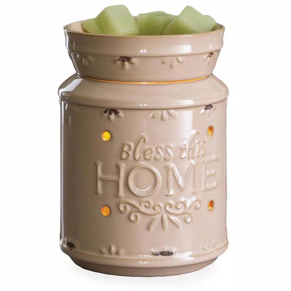 Candle Warmers Etc Bless This Home 8.8 in. Cream Ceramic Fragrance Warmer - French Country Style