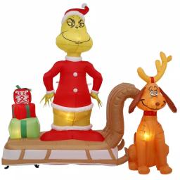 Gemmy 6 ft. Airblown Inflatable Grinch and Max on Sled Holiday Scene with LED Lights thumbnail 6