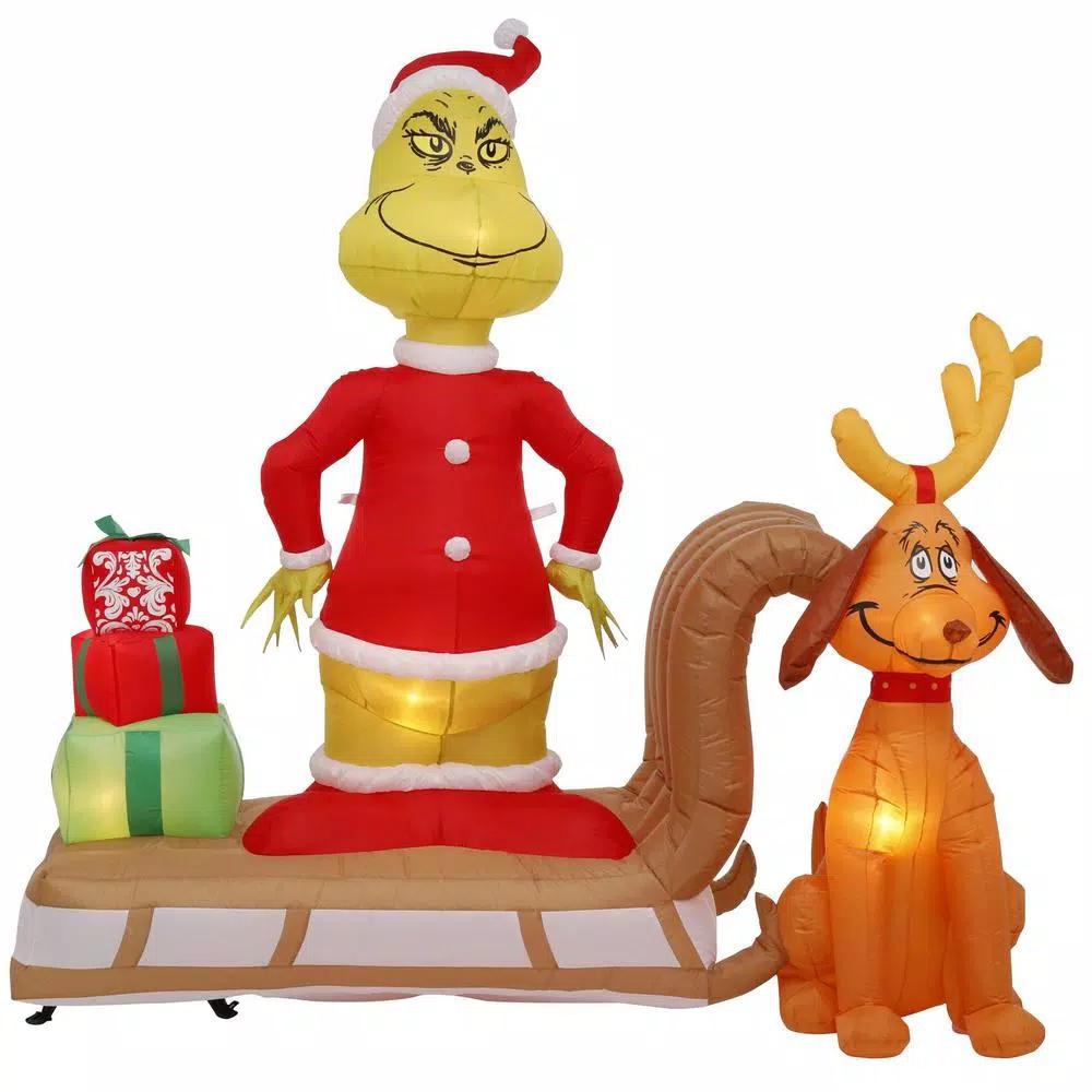 Gemmy 6 ft. Airblown Inflatable Grinch and Max on Sled Holiday Scene with LED Lights