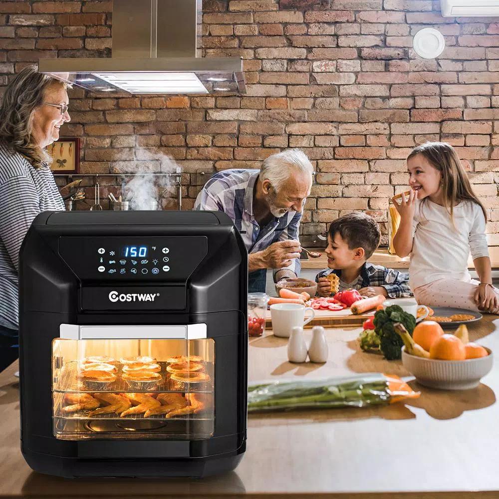Costway 10.6 Qt. Black Air Fryer Oven with Rotisserie, 1700W Digital Air Fryer with 7 Presets