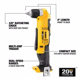 DEWALT 20V MAX Cordless 3/8 in. Right Angle Drill/Driver Kit with (1) 20V 3.0Ah Battery thumbnail 2