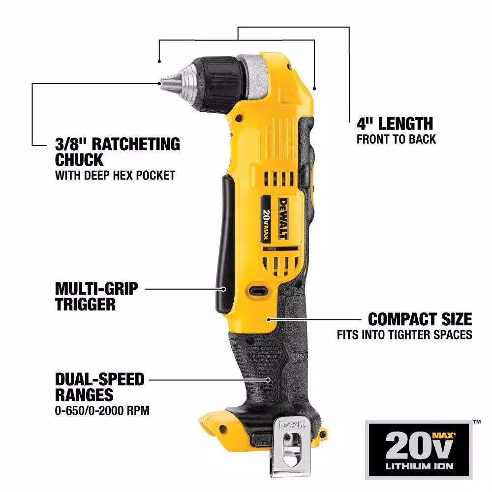 DEWALT 20V MAX Cordless 3/8 in. Right Angle Drill/Driver Kit with (1) 20V 3.0Ah Battery