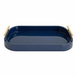 Kate and Laurel Lipton Navy Blue Decorative Wood Tray with Gold Handles thumbnail 2