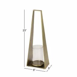 LITTON LANE Large Gold Metal Candle Lantern with Textured Hurricane Glass, 23.5 in thumbnail 4