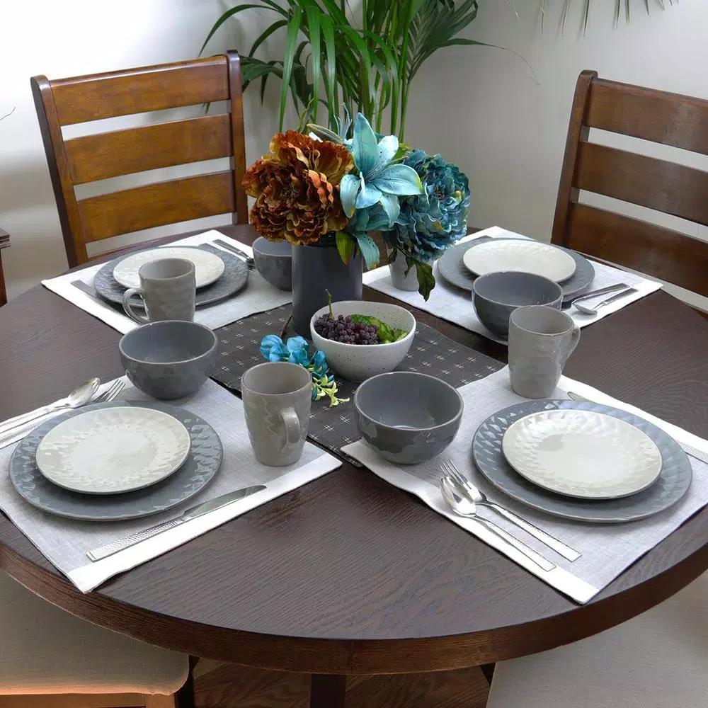 Elama Tahitian Grand 16-Piece Blue Stoneware Dinnerware Set, Service for 4