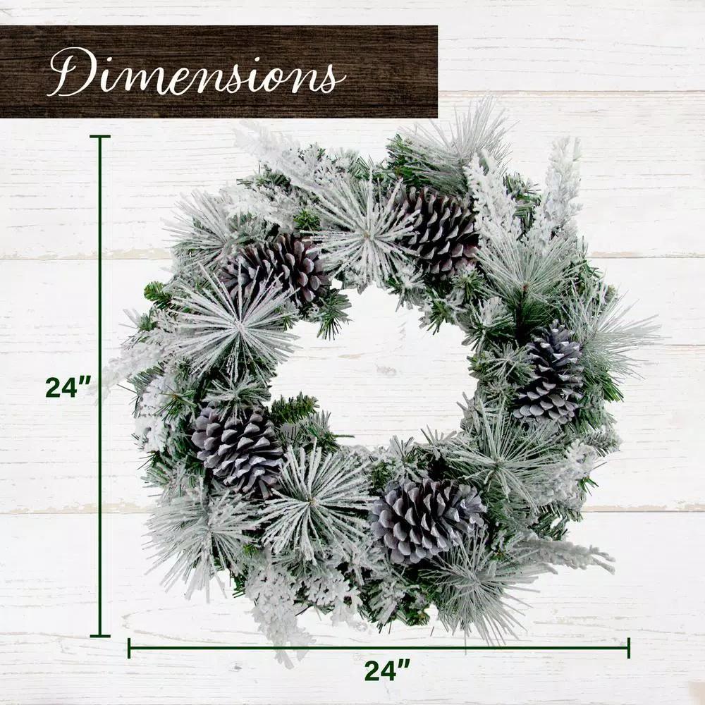 Fraser Hill Farm 24 in. Artificial Christmas Wreath with Oversized Pinecones and Flocked Snow