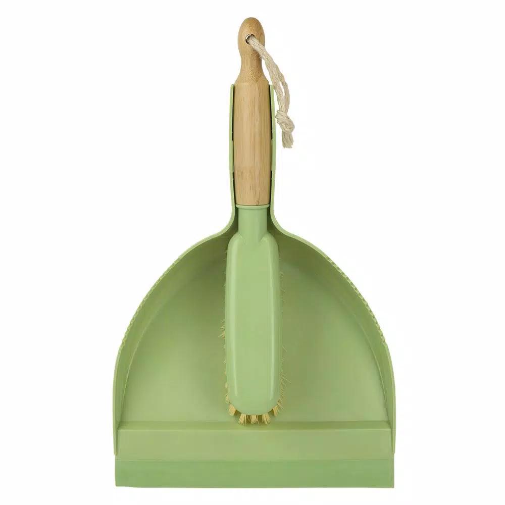 Home Basics Bliss Collection Green Bamboo Broom and Dustpan Set, 8.62 in.