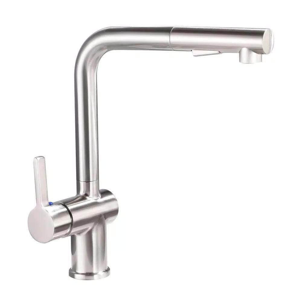 Vanity Art Brushed Nickel Single-Handle Pull Out Kitchen Faucet with 360 Degree Swivel Spout