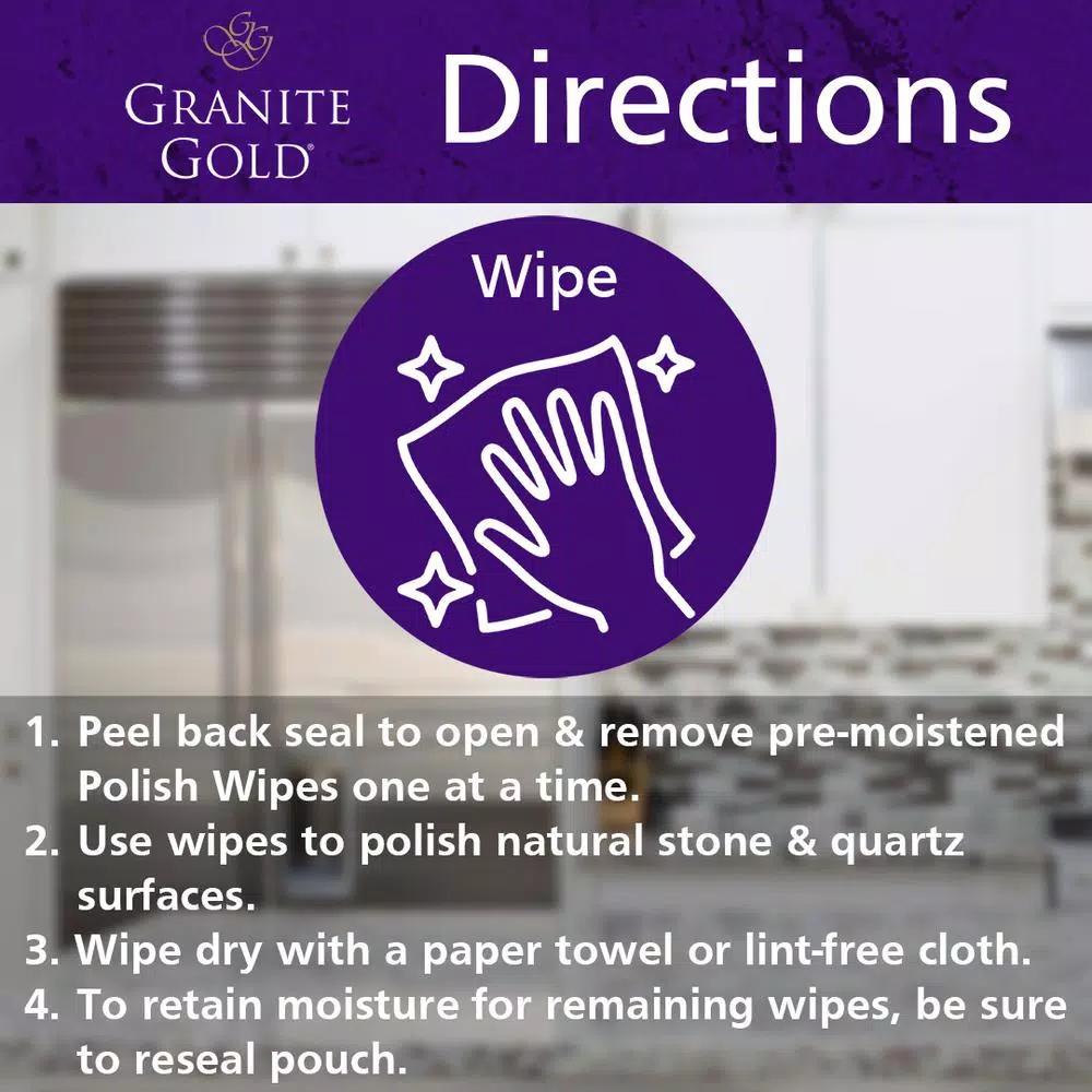 Granite Gold Polish Wipes for Natural Stone and Quartz Surfaces