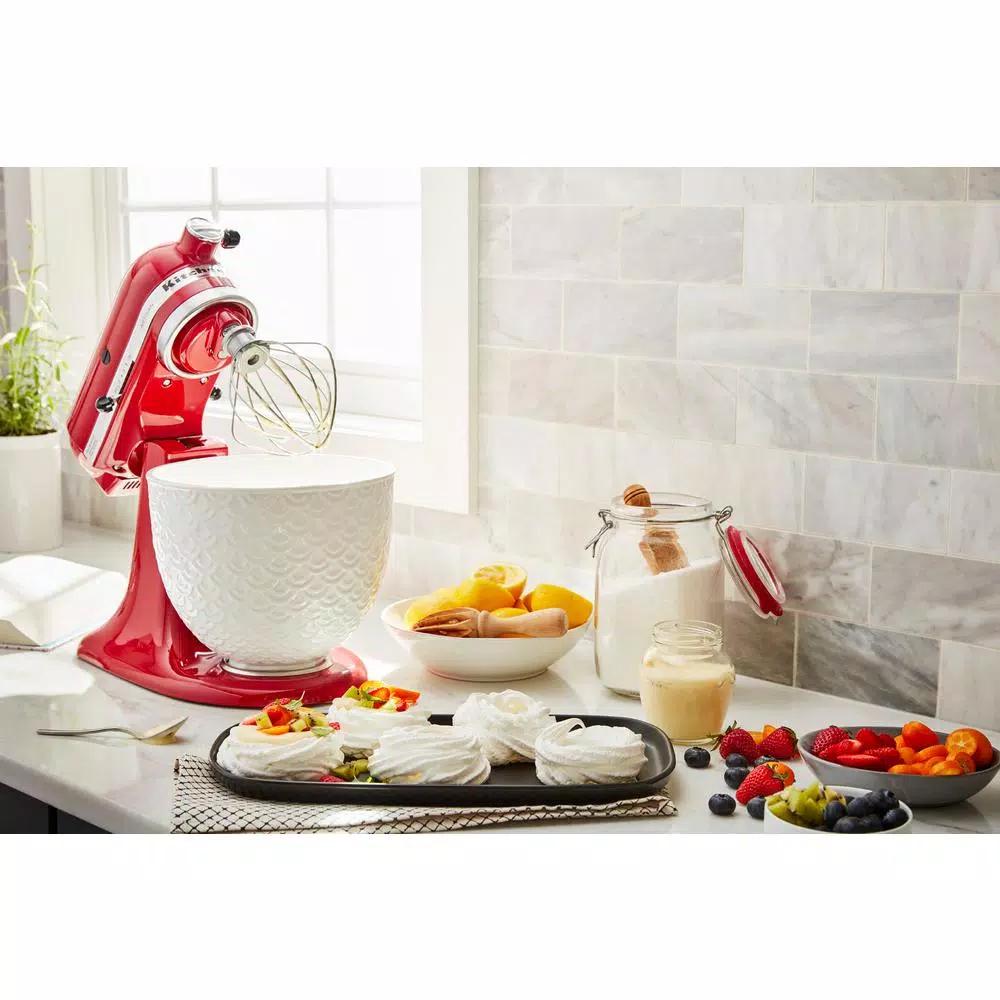 KitchenAid 5 Qt. White Mermaid Lace Textured Ceramic Mixing Bowl for Tilt-Head Stand Mixers