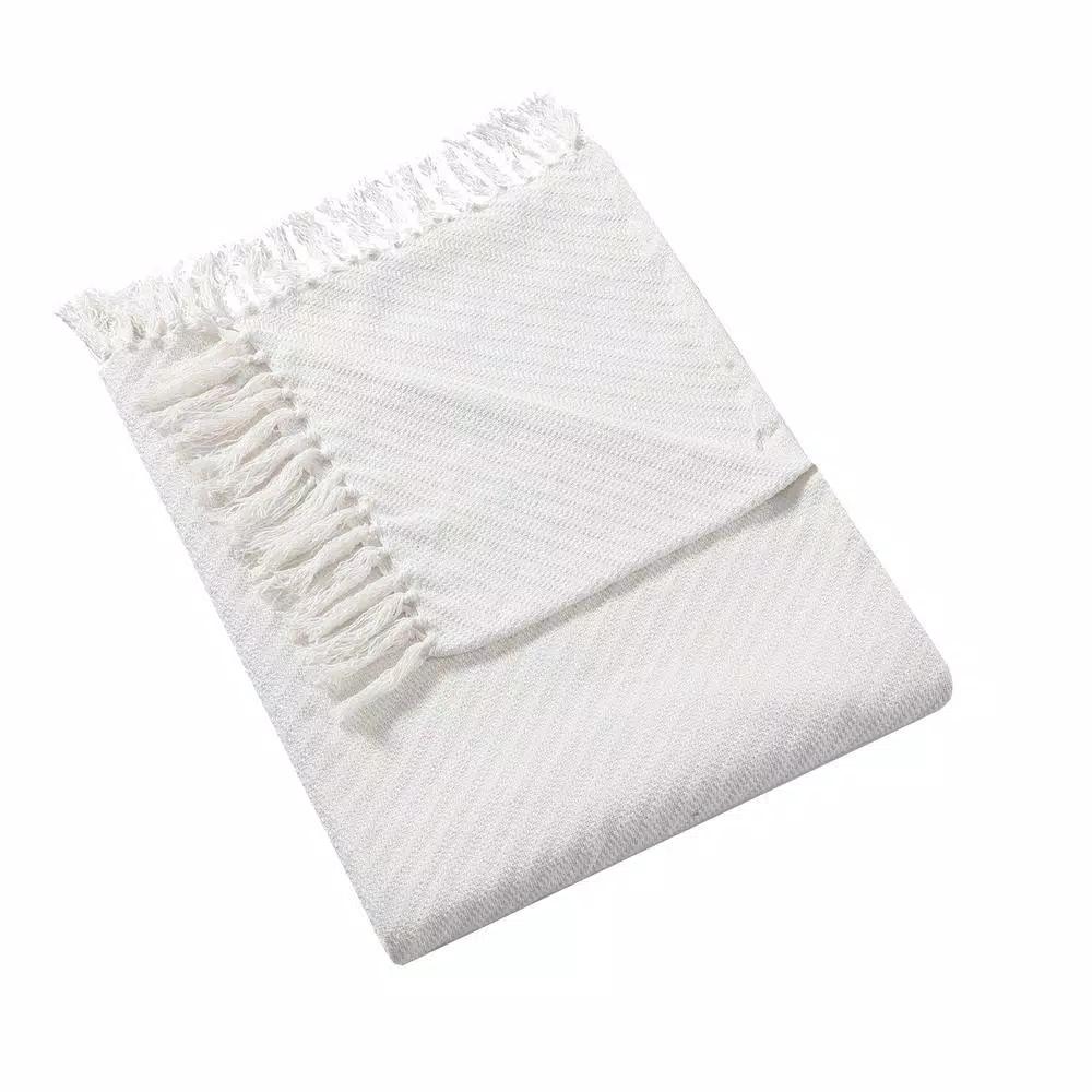 Unbranded MHF Home 50 in. x 60 in. 100% Cotton White Knit Throw Blanket with Tassels