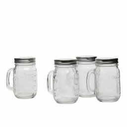 MASON CRAFT & MORE 5-Piece Clear Glass Drink Dispenser Set with 4L Dispenser and 4 Mugs with Metal Lids thumbnail 3