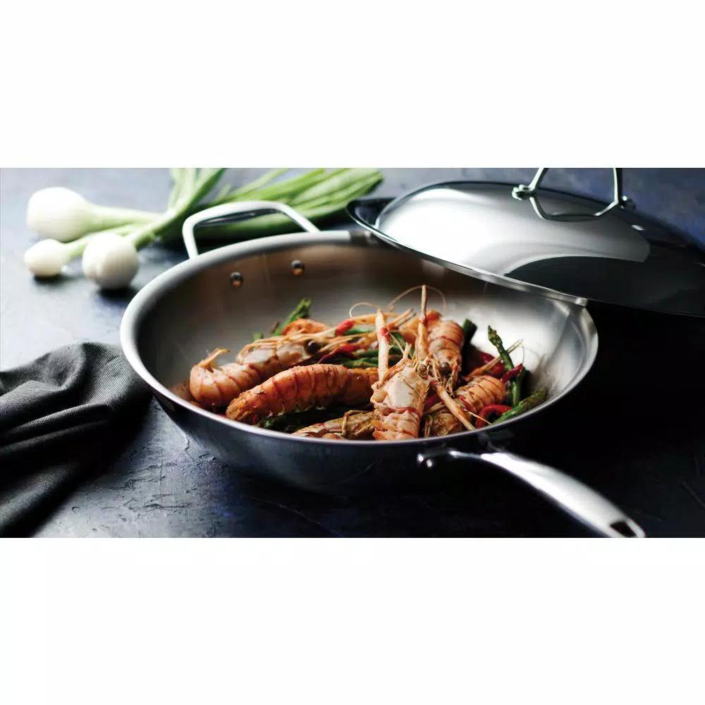 Tramontina 12 in. Tri-Ply Clad Stainless Steel Wok with Lid