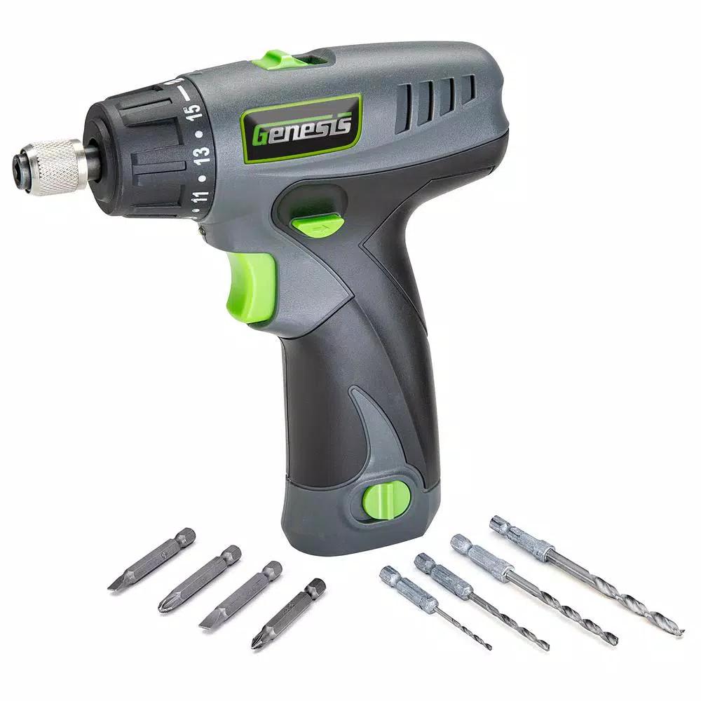 Genesis 8V Lithium-Ion Cordless 2-Speed Screwdriver Kit with LED Light and 8 Bits