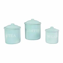 3R Studios 3-Piece Green Metal Kitchen Canister Set with Lids - Coffee, Tea, and Sugar Typography thumbnail 1