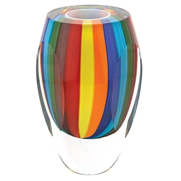 Badash Crystal 6 in. Rainbow Murano Style Art Glass Bud Vase, Multi-Colored