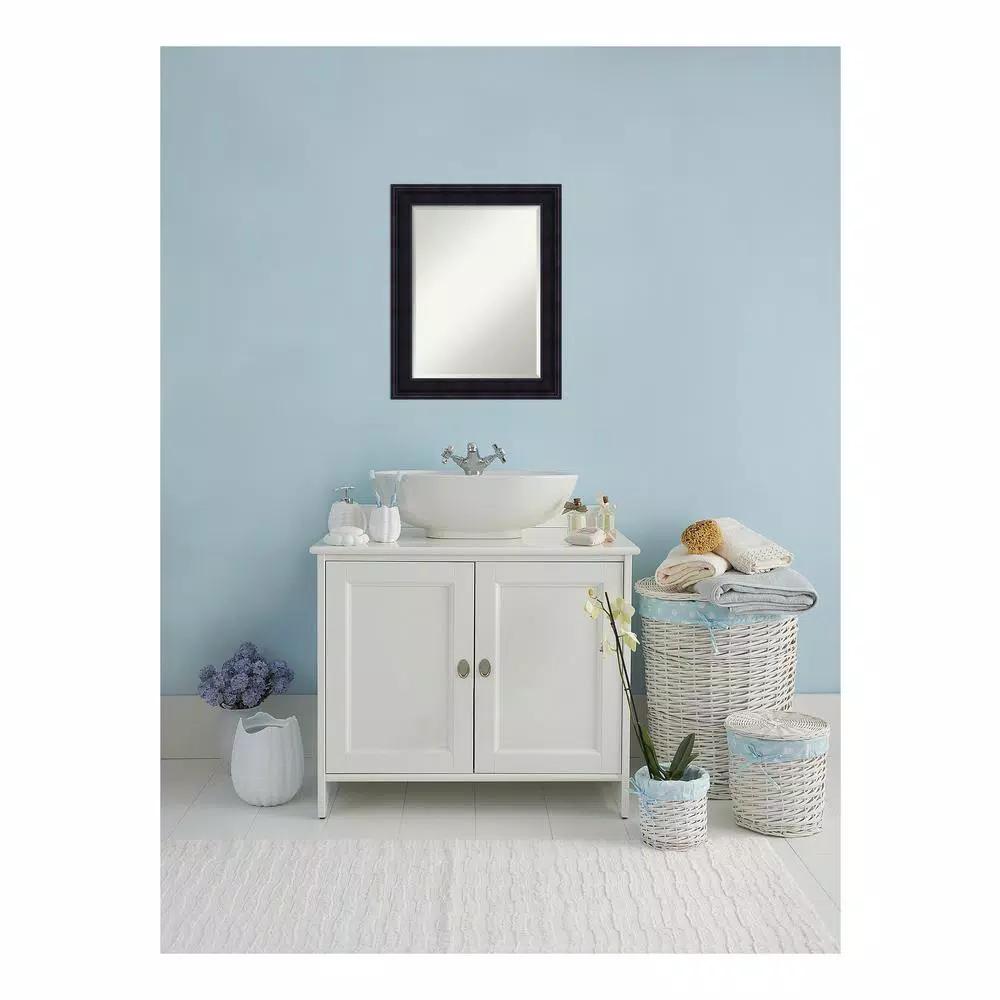 Amanti Art Annatto 23 in. W x 29 in. H Mahogany Wood Framed Beveled Edge Bathroom Vanity Mirror