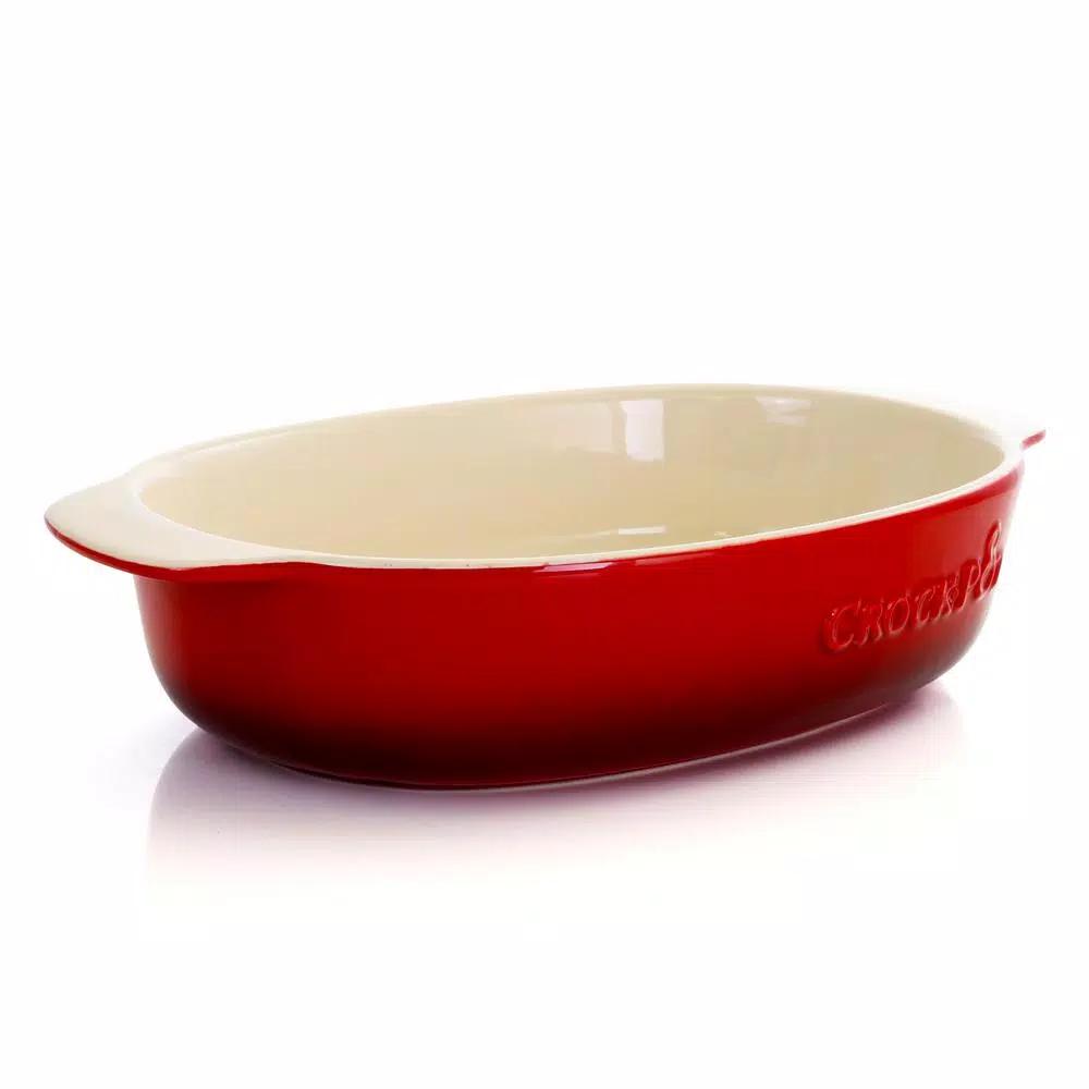 Gibson 2.5 Qt. Red Stoneware Oval Baking Pan