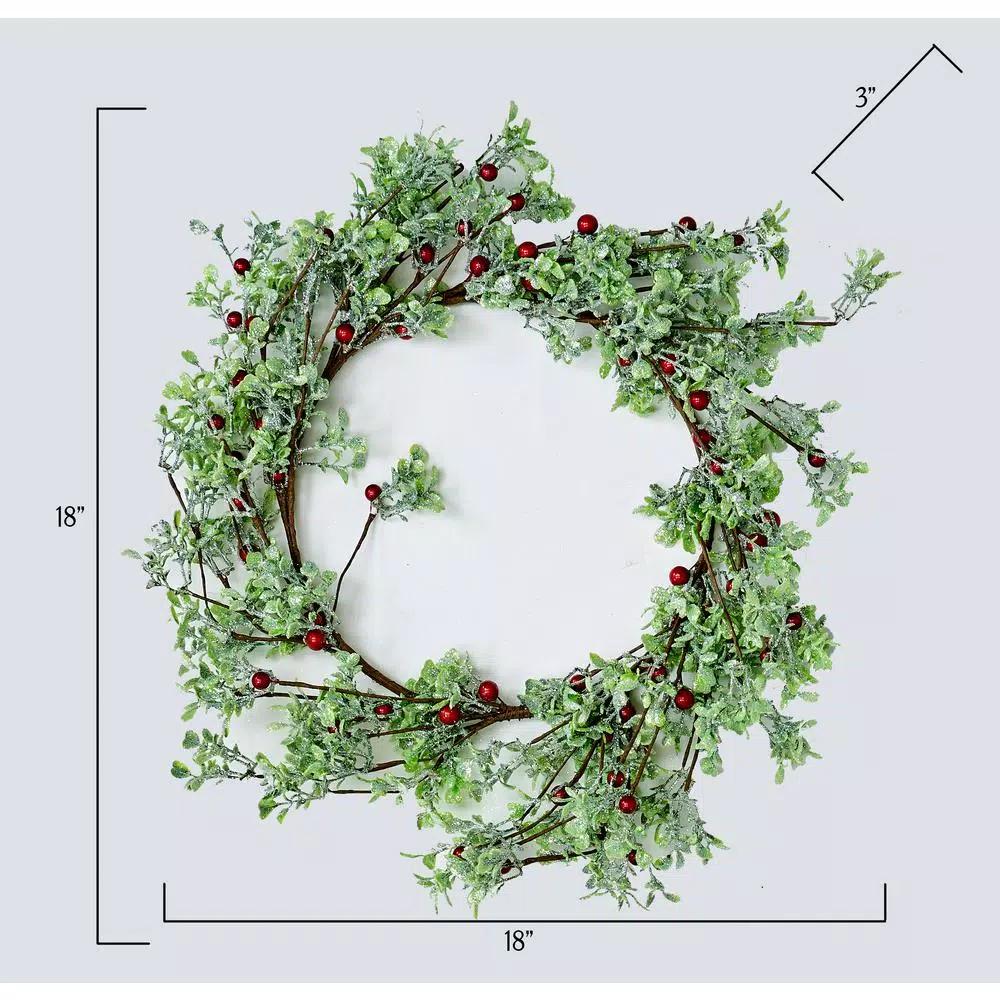 Worth Imports 18 in. Green Leaves and Red Berries Artificial Holiday Wreath