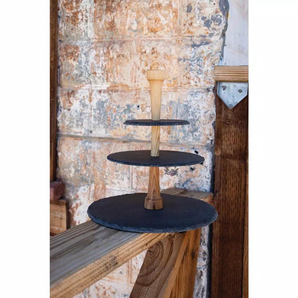 Boska 3-Tier Slate and Oak Cheese Party Tower Serving Tray