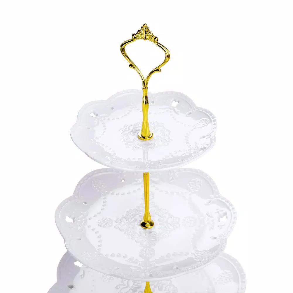 MALACASA 3-Tiered White Porcelain Cupcake Tower Stand - Round Dessert & Appetizer Serving Stand